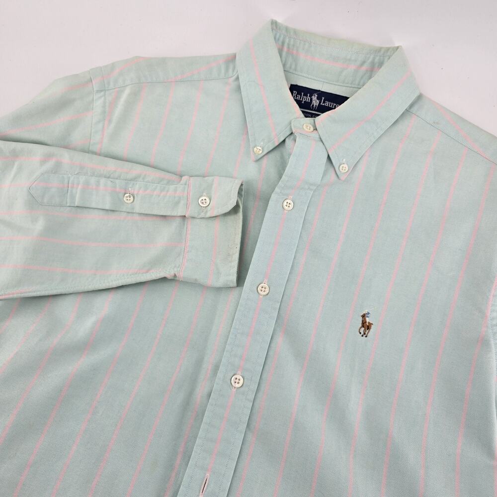 Ralph Lauren 16.5-35 Oxford Dress Shirt Blue Cotton Button Down Flesh Pony